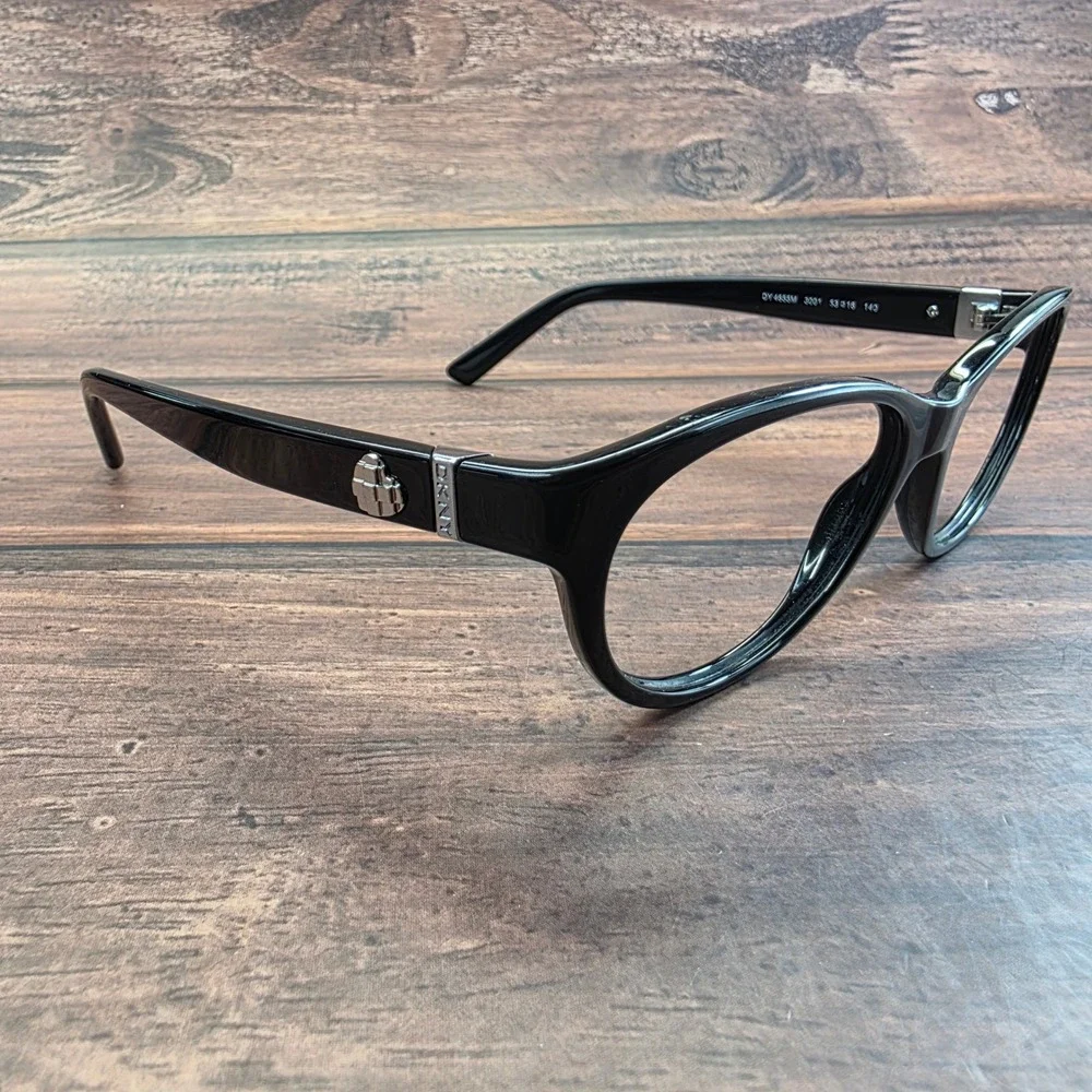 DKNY DY 4655M 3001 Black Cat Eye Eyeglasses Frames Womens 53-16-140 Silver Heart